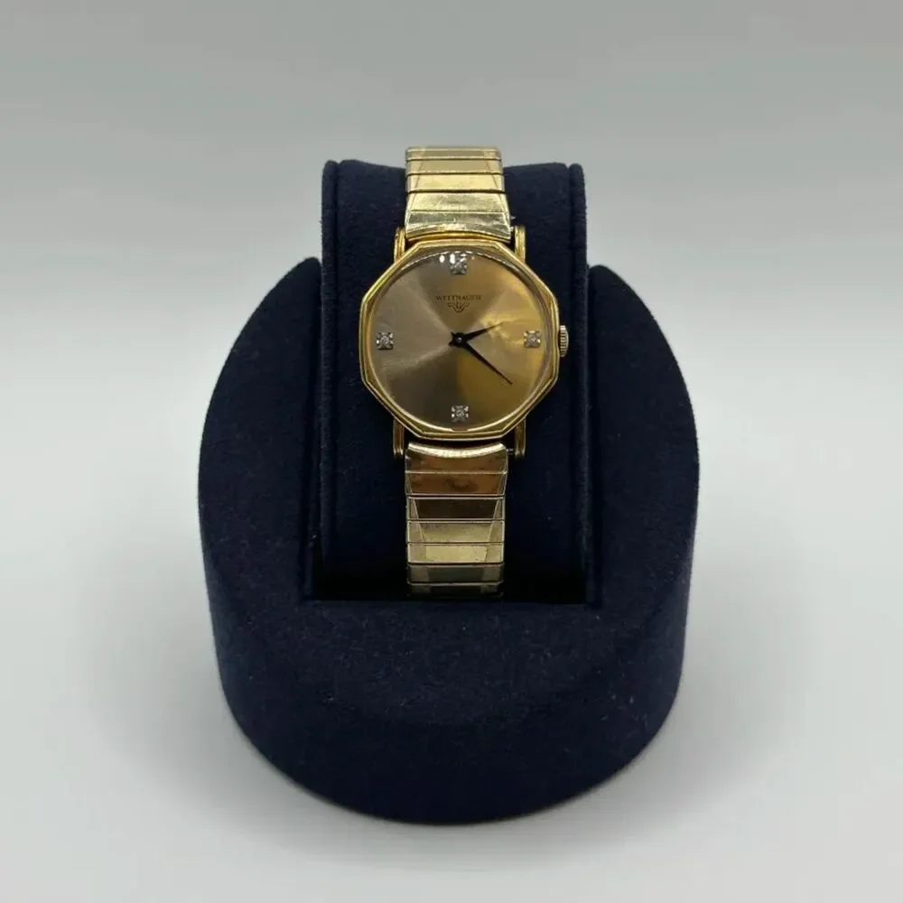Vintage 60s Wittnauer Longines Octagon Gold Diamonds 32MM Wrist Watch